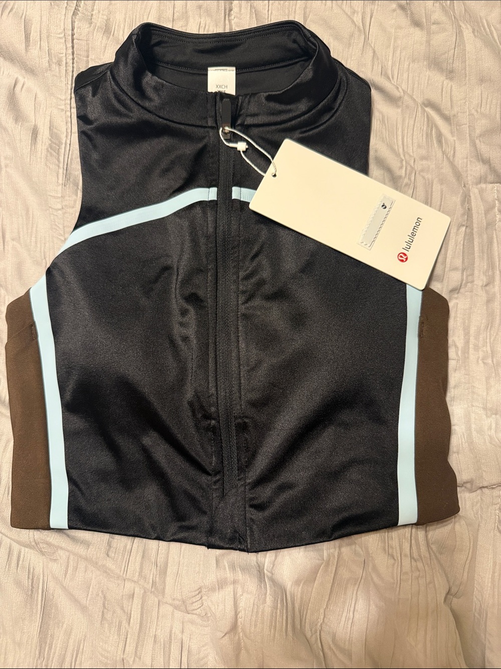lululemon athletica Black Bomber Jacket with Light Blue Piping